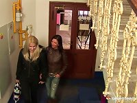 Free Sex Wild Lesbian Girlfriends Hook Up And Cum In A Public Stairway